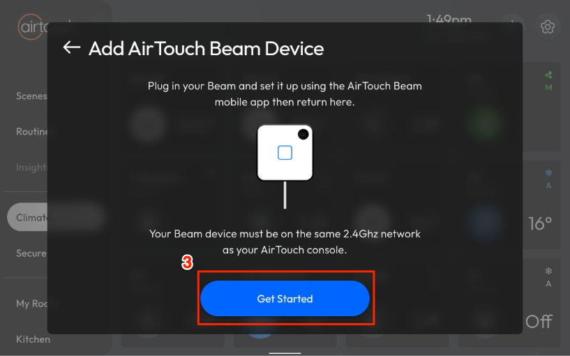 How do I add an AirTouch Beam Device to AirTouch Home?